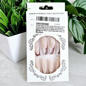 🆕️French Long Press On Nails Nude TaiChi Matte Design Coffin Shape 24pcs